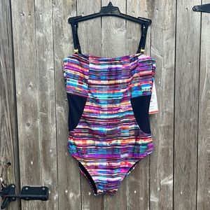 Aerin Rose Le Marais Underwire Strapless Mesh Side One Piece Swimsuit,Sz 10,NWOT